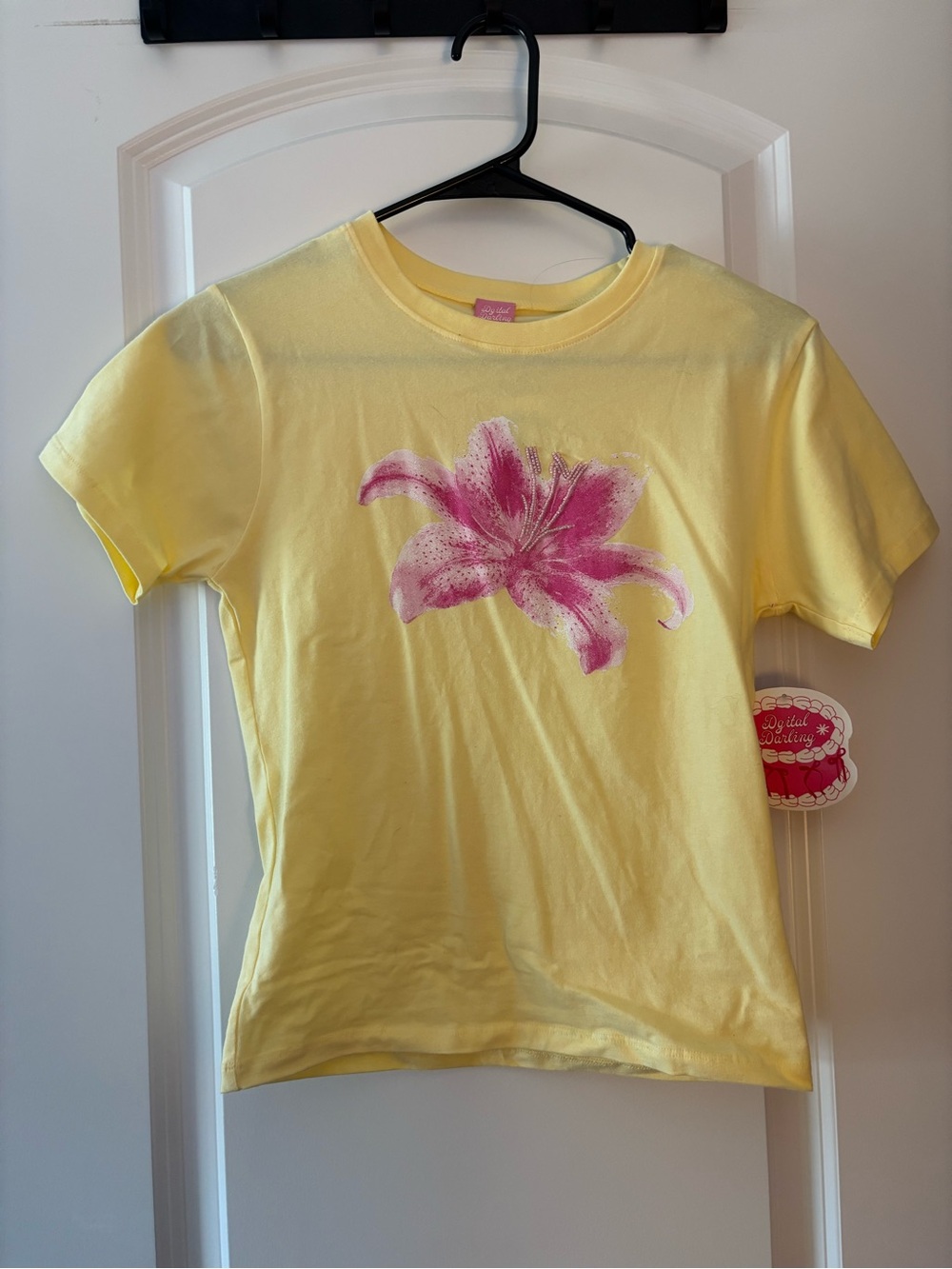 Forever 21 Yellow Tee with Pink Floral Graphic